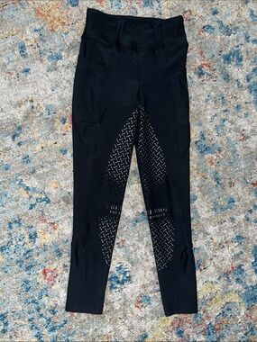 Kids Black Grip-Panel Riding Leggings